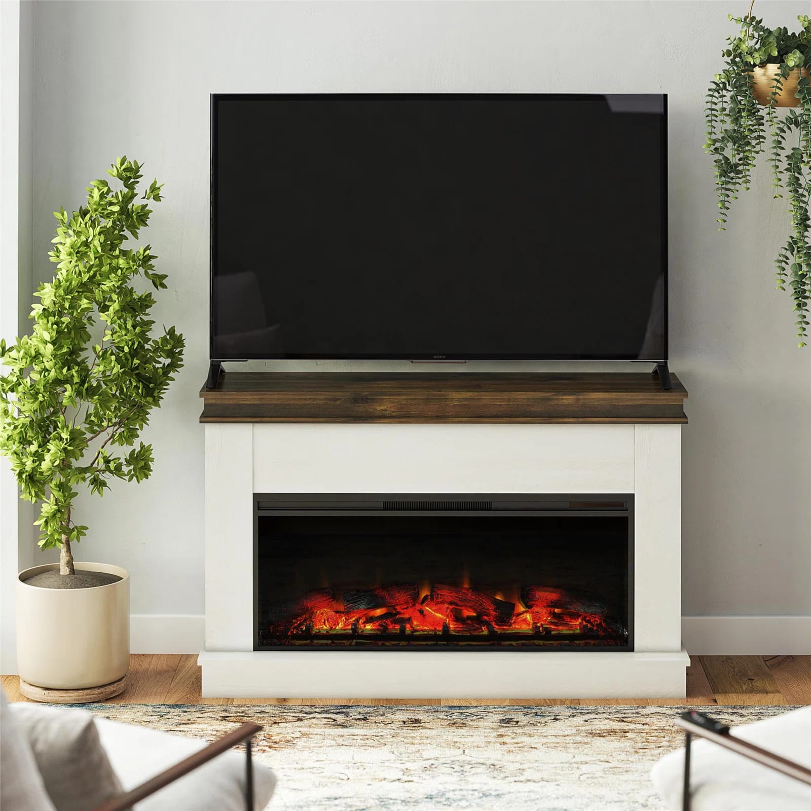 Adelaid Wide Mantel with Linear Electric Fireplace and Remote for TVs Up to 65"