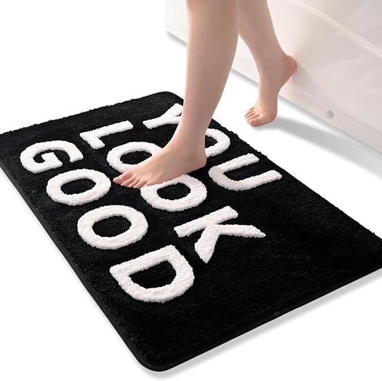 You Look Good Bath Mat Cute Black and White Bathroom Rugs Funny Bath Rug, Non Slip Shower Mat Cool Home Decor, Soft Microfiber Floor Carpet Washable, Super Absorbent Bathmat (16x24 inch)