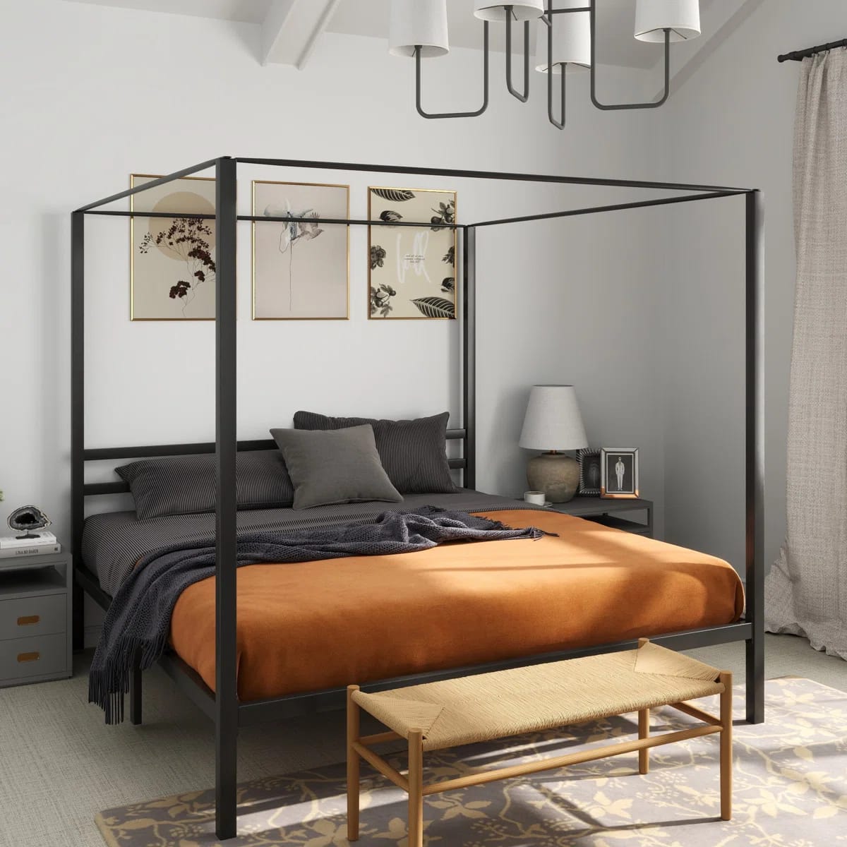 Canopy Bed with Light and Built In Outlet