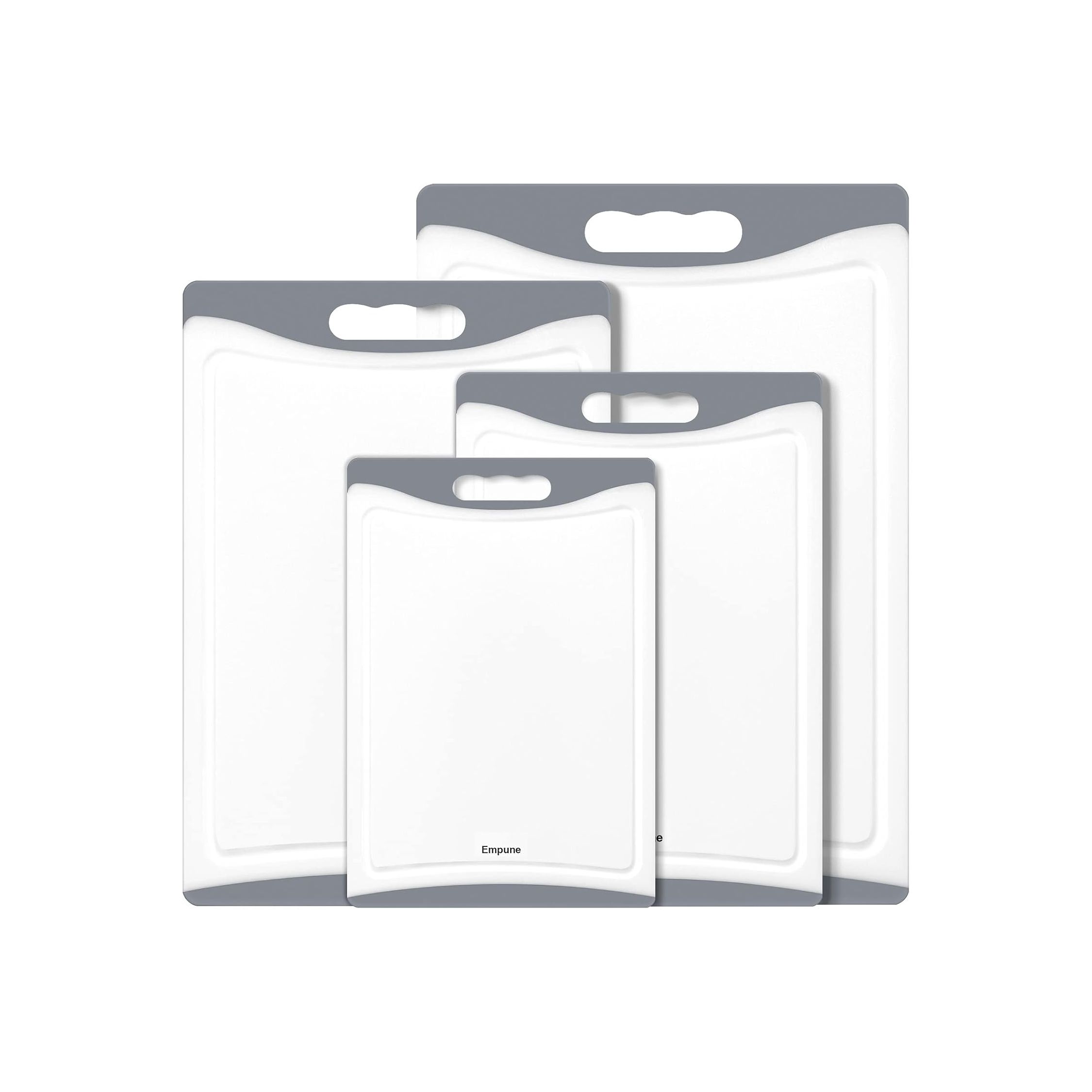 Extra Large Cutting Boards, Plastic Cutting Boards for Kitchen (Set of 4) Cutting Board Set Dishwasher Chopping Board with Juice Grooves Easy-Grip Handles, Grey, Empune