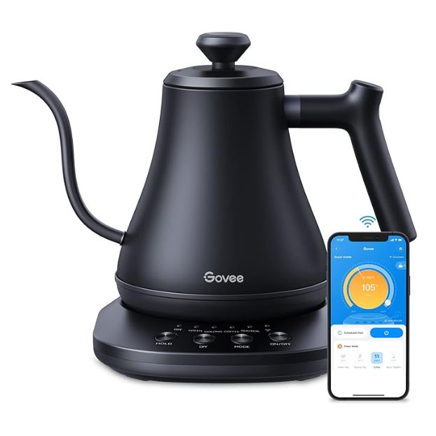 Govee Smart Electric Kettle, WiFi Variable Temperature Gooseneck Pour Over Kettle and Tea Kettle, Alexa Control, 1200W Quick Heating, 100% Stainless Steel, 0.8L, Matte Black