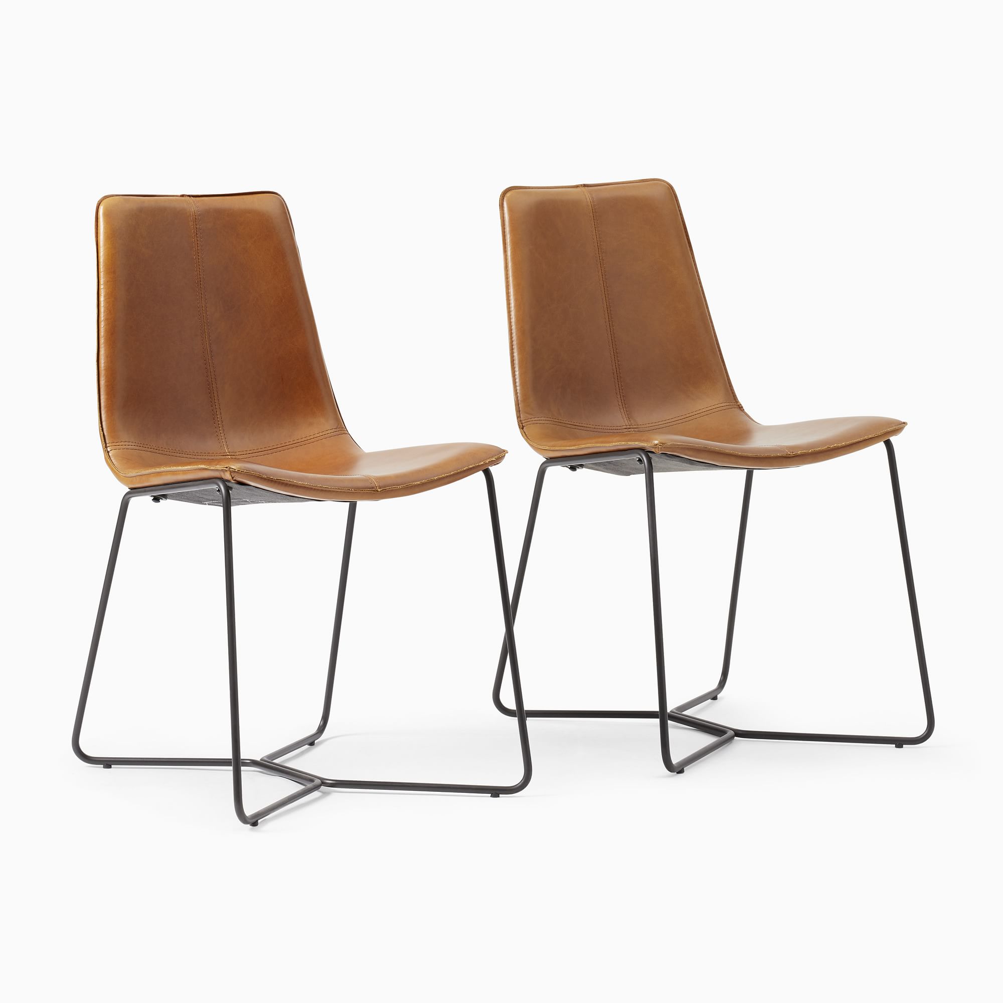 Slope Dining Chair, Set Of 2, Halo Leather, Saddle, Charcoal