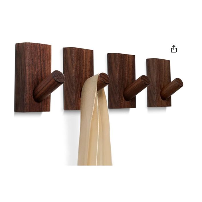 4-Pack Wood Wall Hooks for Hanging