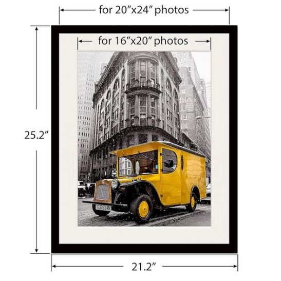 Art Emotion 20x24 Black Solid Wood Picture Frame | Real Tempered Glass | Matted To 16x20 | Fits 20x24 Poster Or 16x20 Photo | Wall Mounting Hardware Included