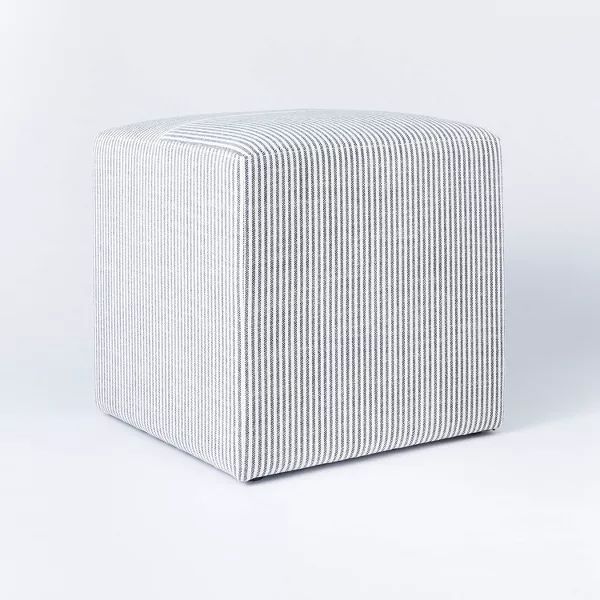 Lynwood Square Upholstered Cube Ottoman Ticking Navy Stripe - Threshold™ Designed With Studio Mcgee