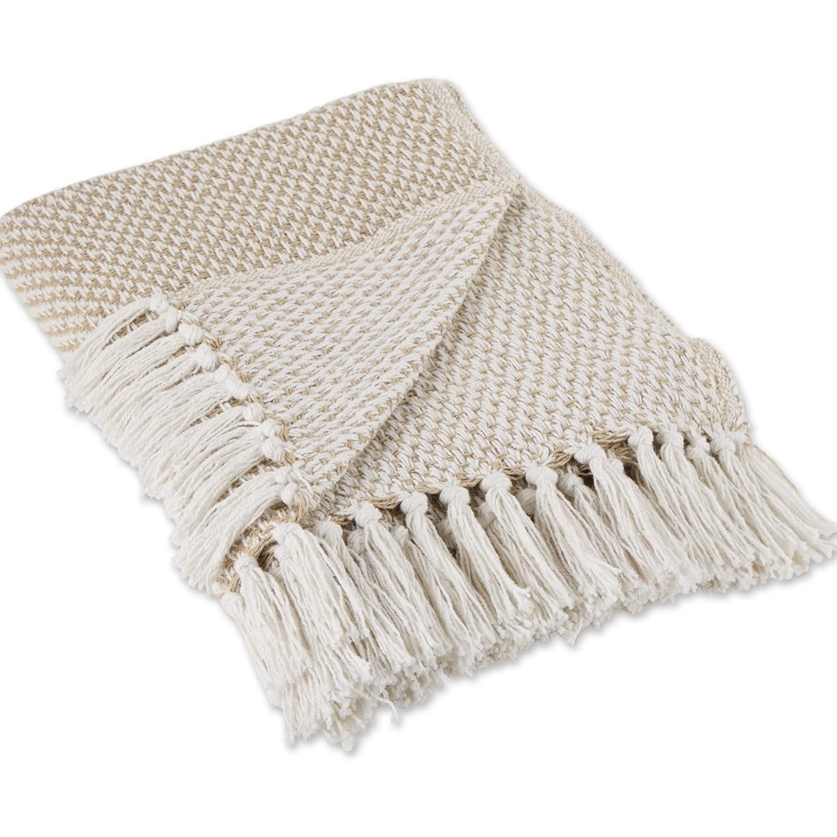 Woven Throw Collection 100% Cotton, Basketweave, 50x60, Stone