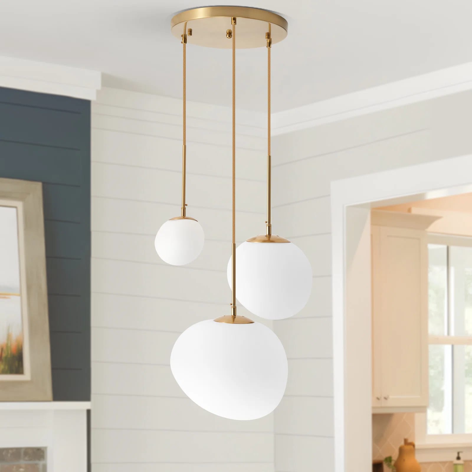 3 - Light Dimmable Globe Chandelier With Irregular White Lampshades