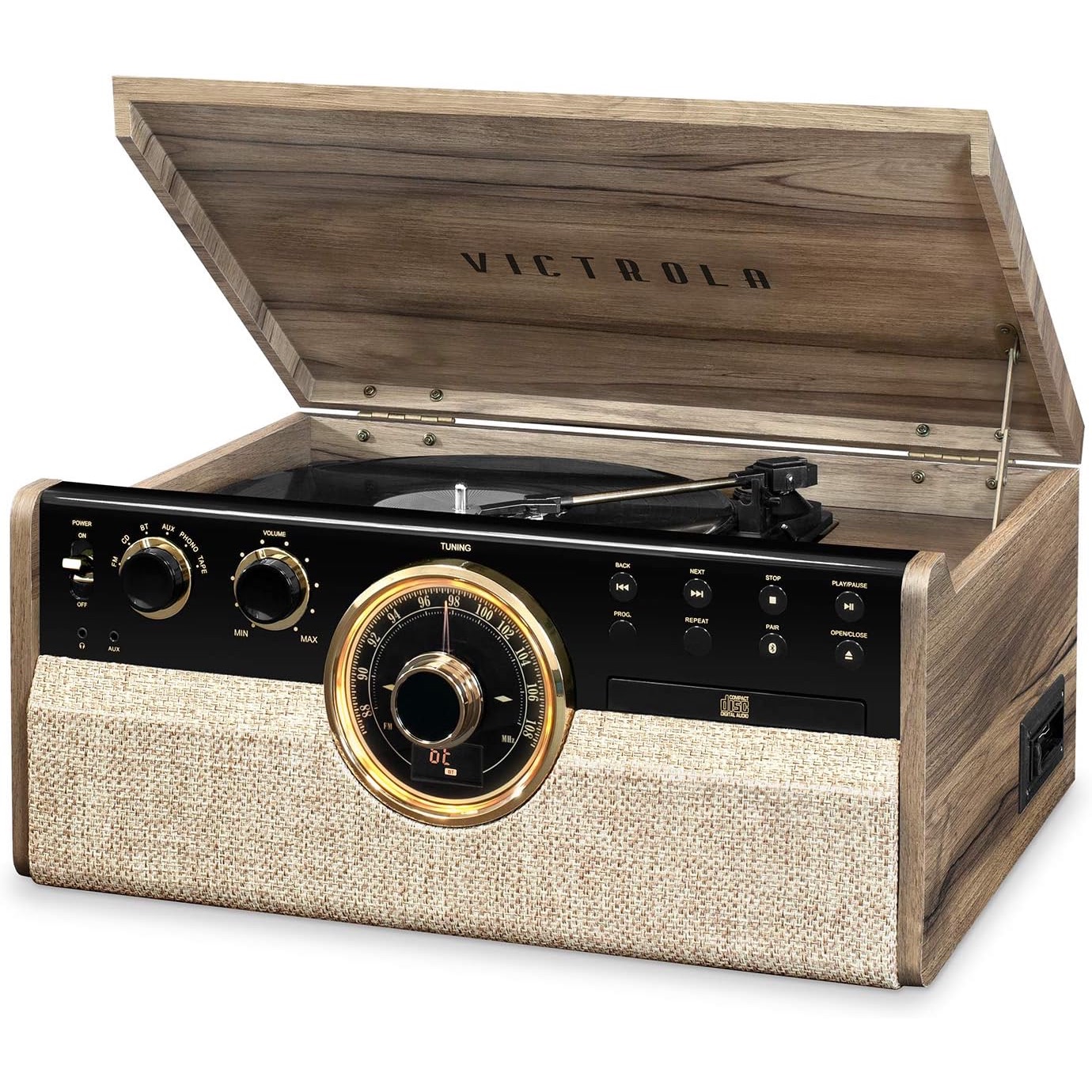 Victrola The Empire Mid-century 6-in-1 Turntable & Multimedia Center With Built-in Speakers – 3 Speed