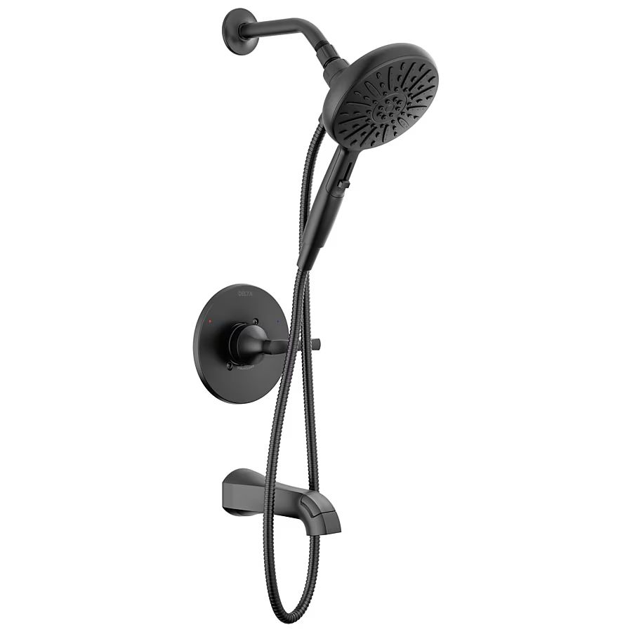 Delta Arcadia Matte Black 1-handle Multi-function 6.5-in Round Bathtub and Shower Faucet