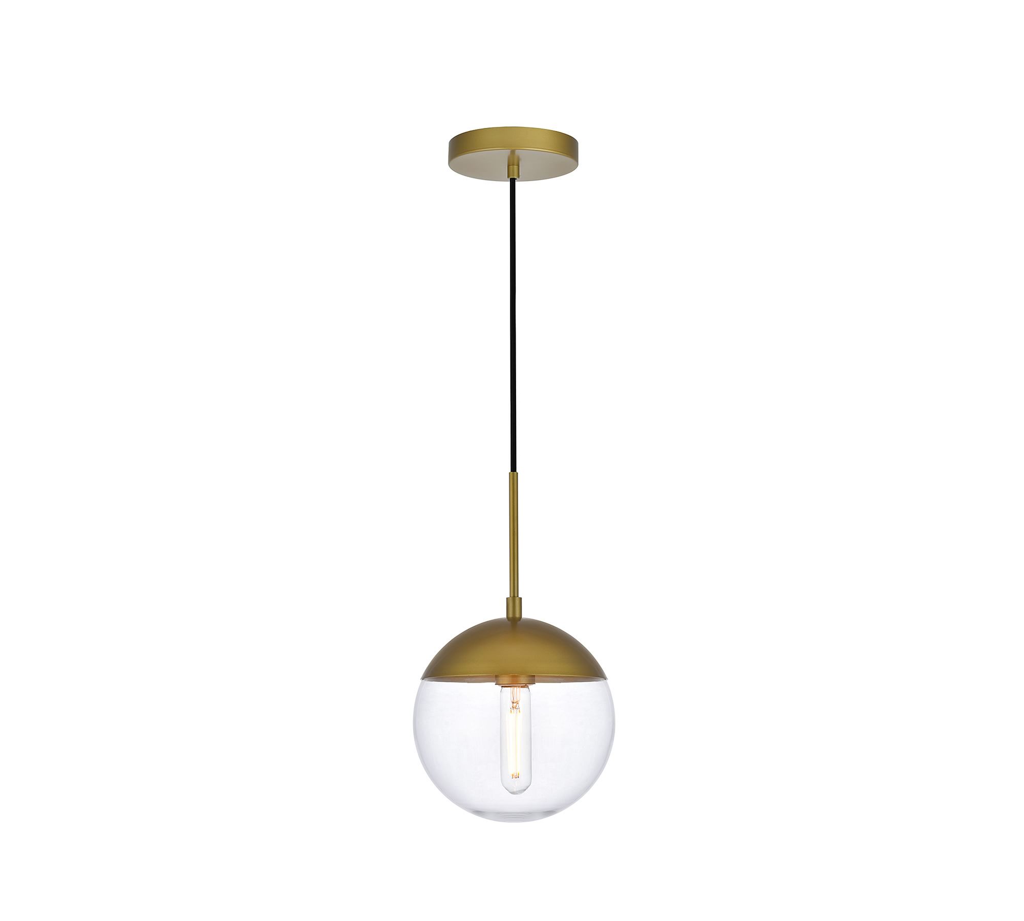 Dorland Glass Globe Pendant, 8", Brass with Clear Glass
