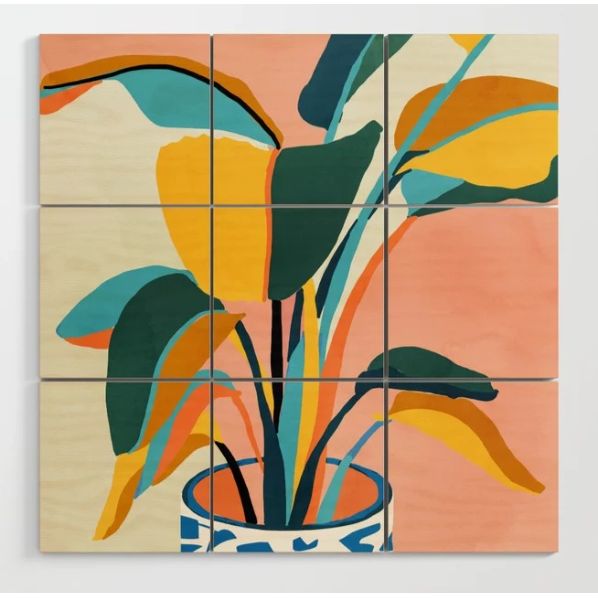 Nature Doesn't Hurry Yet All Is Accomplished, Colorful Botanical Plant Pot Illustration Tropical Wood Wall Art By 83 Oranges By Uma Gokhale