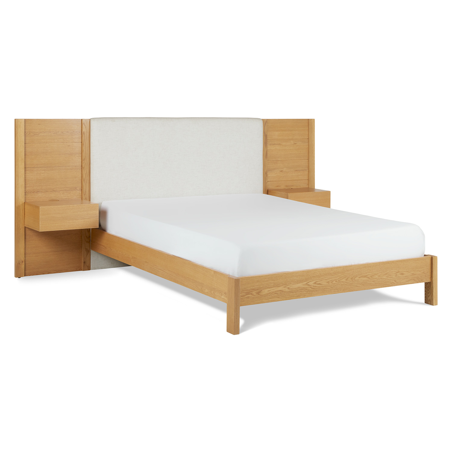Cassie Queen Bed With Nightstands - Oak And Ivory Chenille