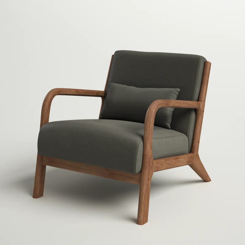 Hertford 26" Wide Upholstered Linen Blend Accent Chair with Wooden Legs and One Pillow