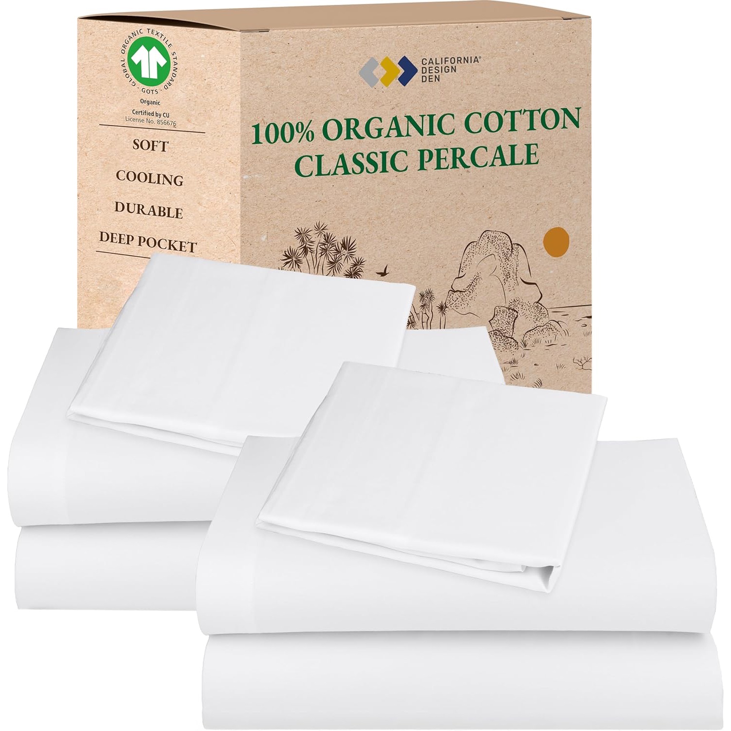 California Design Den 100% Cotton Percale Sheets