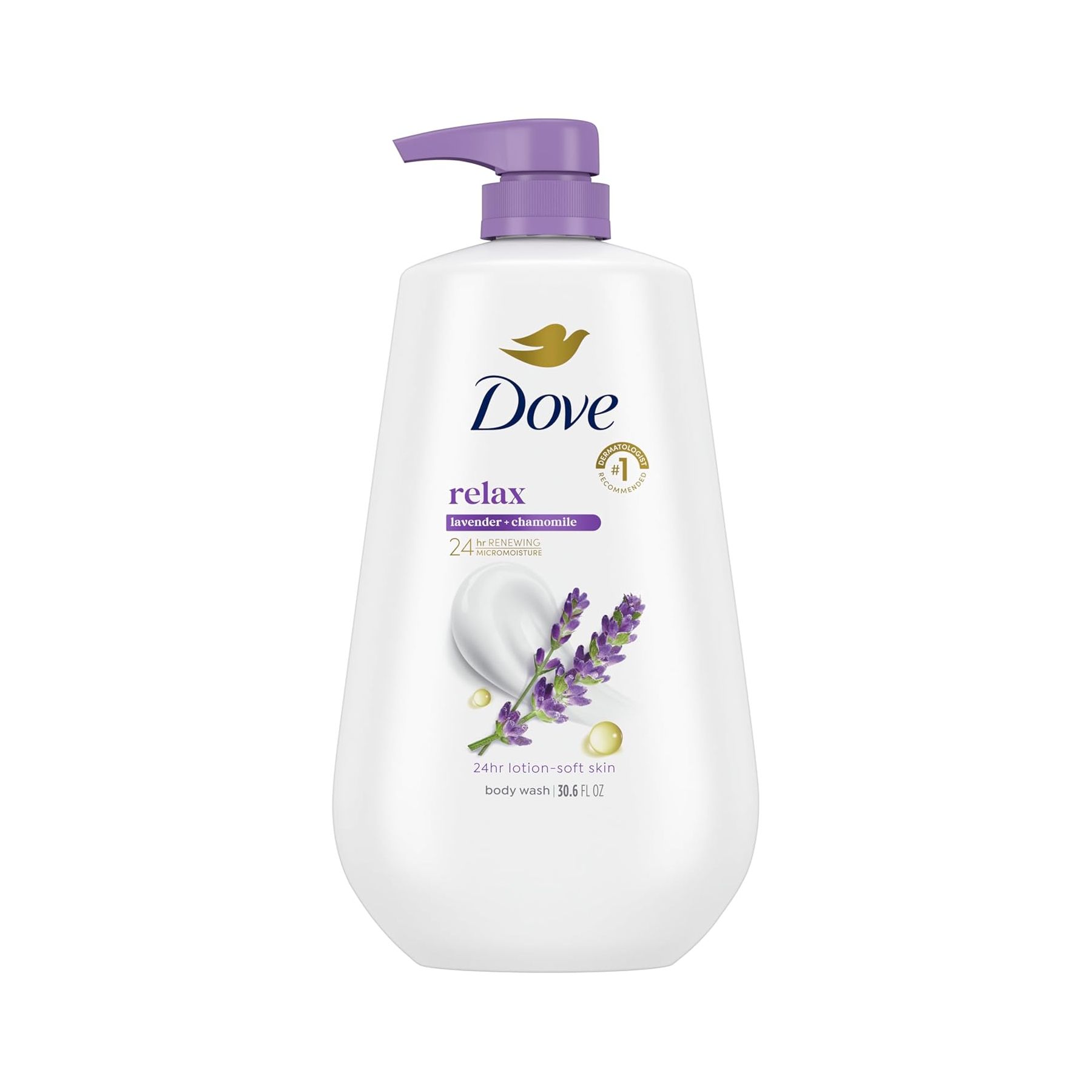 Dove Body Wash with Pump Relax Lavender Oil & Chamomile For 24hr Lotion-Soft Skin Moisturizing Skin Cleanser with No Sulfates No Parabens 30.6 Oz