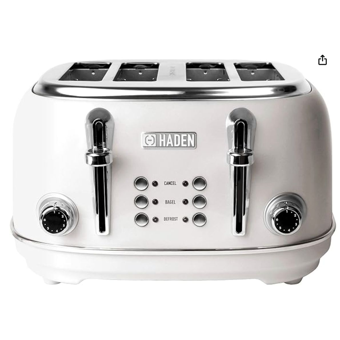 HADEN Heritage 4-Slice Toaster with Extra Wide Slots, 1500-Watt, Ivory & Chrome - Retro Stainless Steel Design with Self-Centering Function, Adjustable Browning Control & Removable Crumb Tray