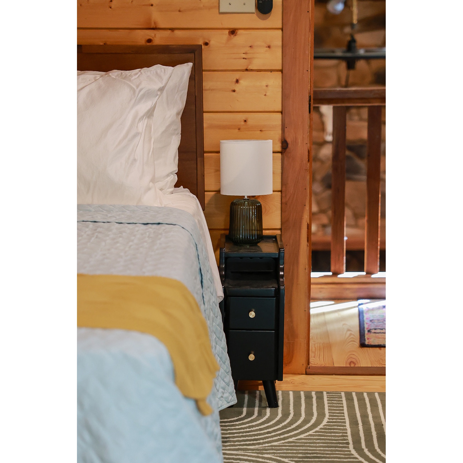Narrow Nightstand with Drawers, Pre-Assembled Solid Wood Small Skinny Night Stand with Open Sliding Shelf