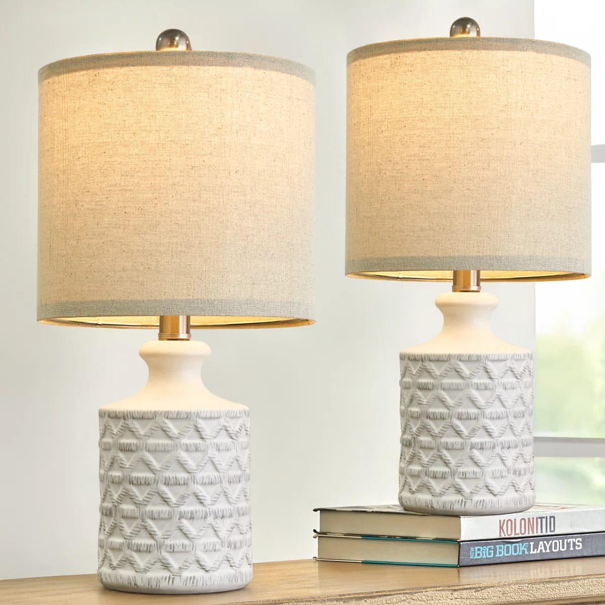18" Modern Ceramic Mini Classic Table Lamp,elegant,office,living Room,dining Room,bedroom,white (Set of 2)