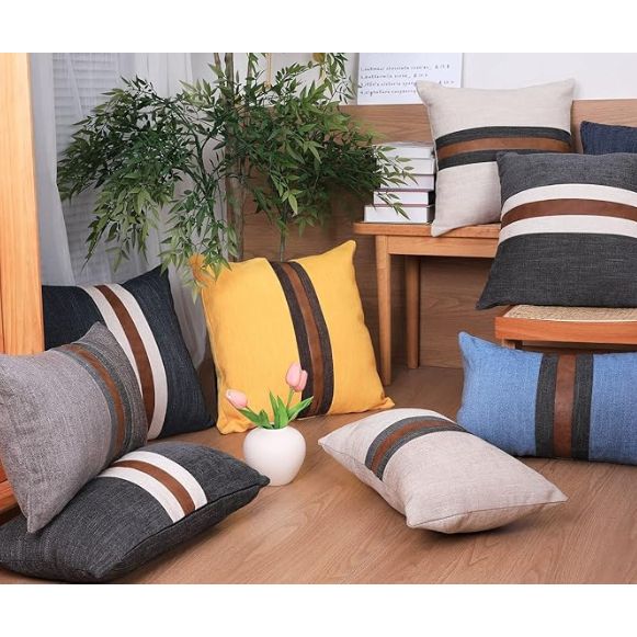 Boysum Farmhouse Decorative Outdoor Throw Pillow Covers For Couch Sofa Bed Brown Faux Leather Accent Pillow Cover Modern Decor Pillow Case 12 X 12 Inch (black) : Home & Kitchen