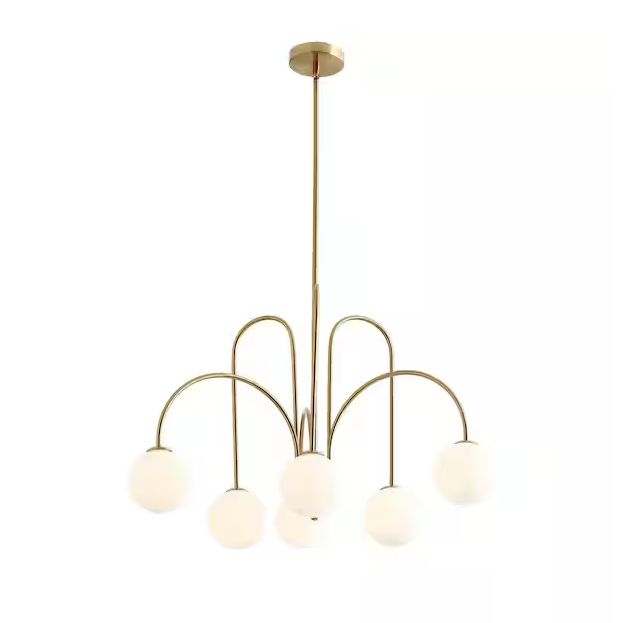 6-Light Golden Modern Empire Chandelier Candle Pendant Light Fixture With Glass Shade
