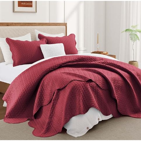 Moonlight20015 Twin Quilt Set - Reversible All Season Lightweight 2 Pcs Microfiber Coverlet Set Size (66” X 86”) - 1 Pillow Shams (20” X 26” + 2”) Embossed Quilt Bedspreads (burgundy) : Home & Kitchen