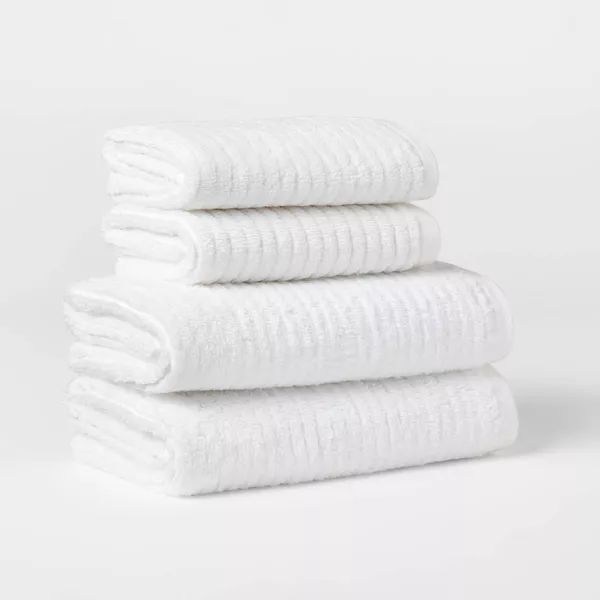4pk Quick Dry Ribbed Hand/wash Towel Set White - Threshold™: Cotton Terry, Midweight, Oeko-tex Certified