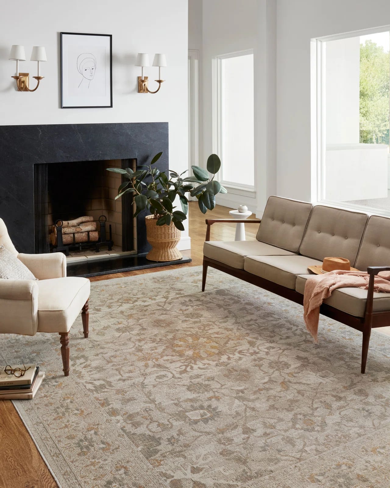 Chris Loves Julia x Loloi Rosemarie Floral Ivory/Natural/ Yellow Area Rug