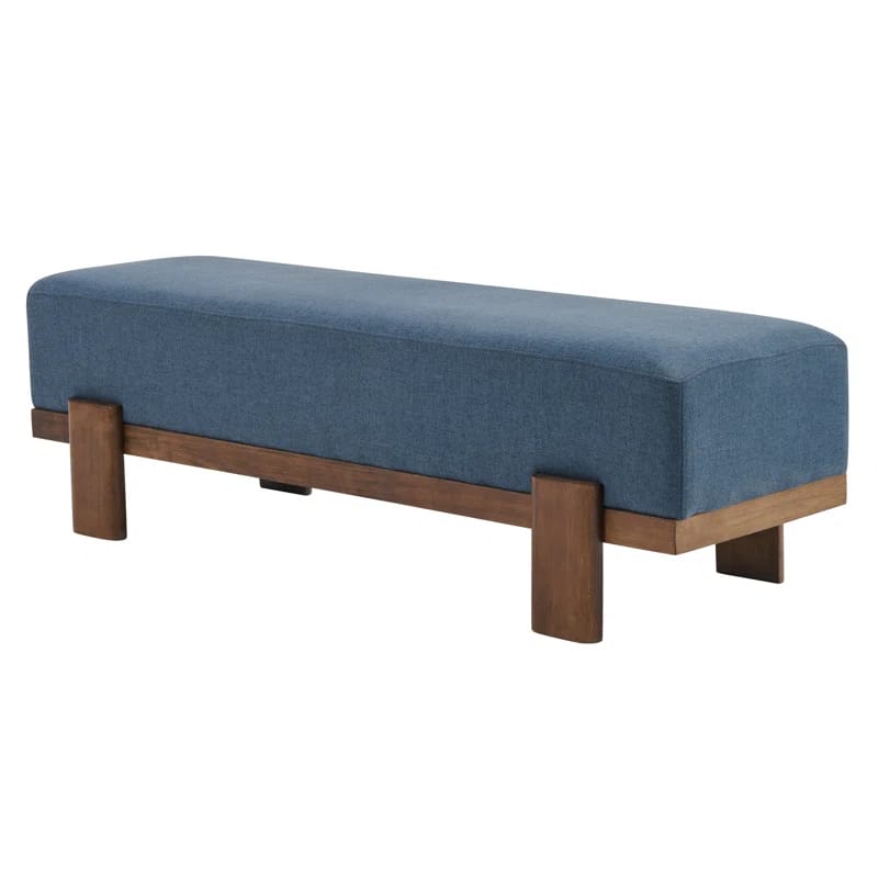 Torren Modern Rustic Rubber Wood Upholstered Bench with Solid Frame Support