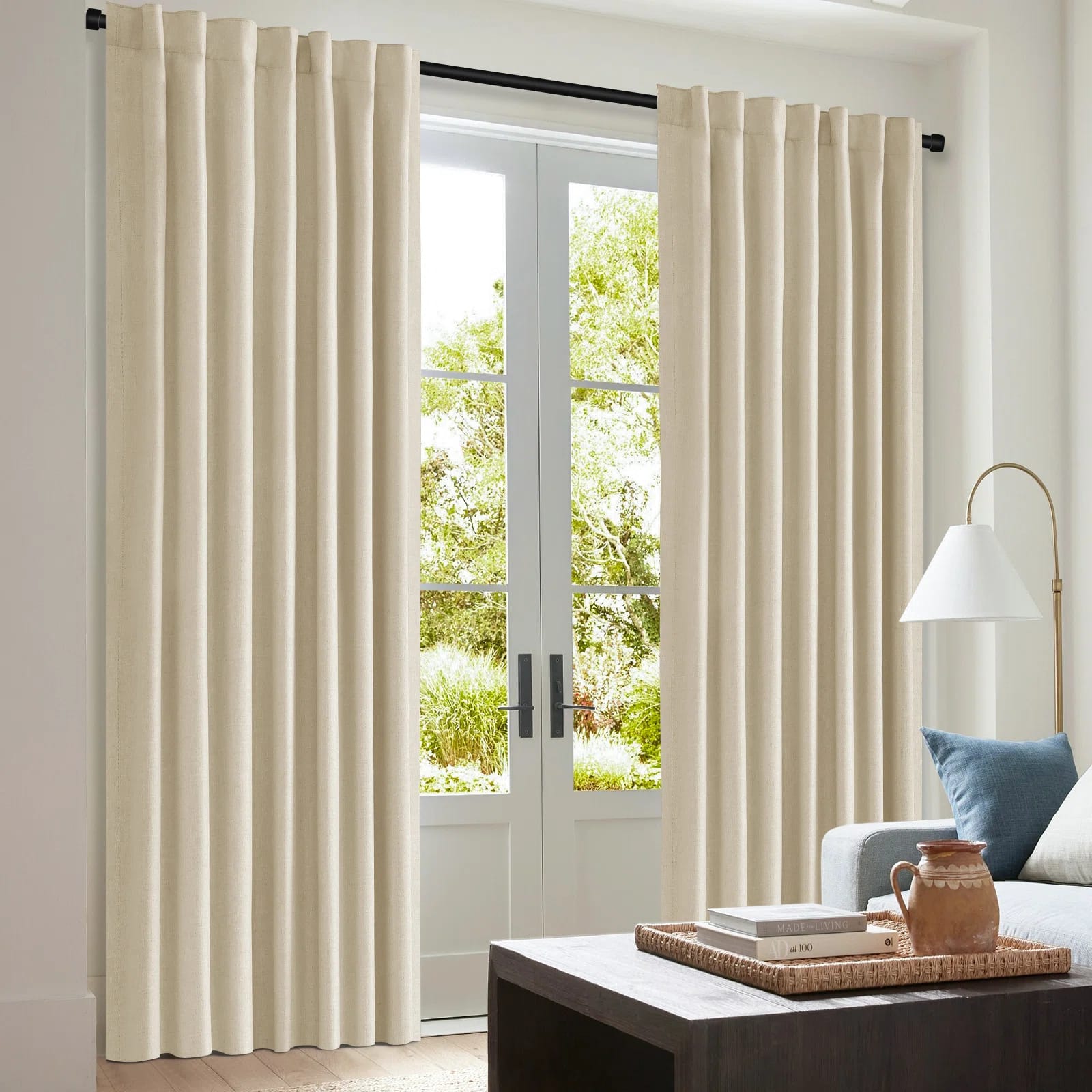 Graciella Thermal Insulated Faux Linen Max Blackout Curtains Back Tab/Rod Pocket Bedroom Drapes (Set of 2)