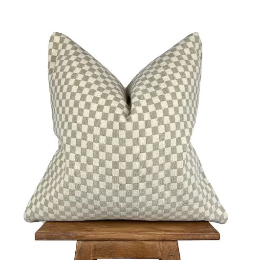 Beige And Cream Checkered Pillow Cover