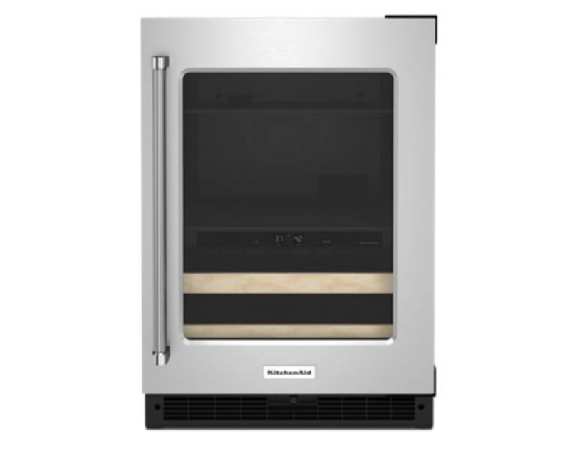 KitchenAid 24 Inch Wide Built-In Beverage Cooler with Wood Front Racks and LED Lighting