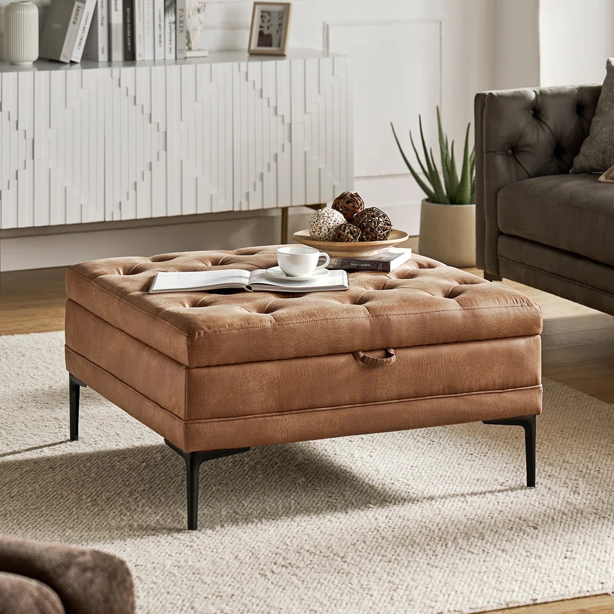 Brinna 36.5'' Traditional Upholstered Flip Top Storage Ottoman