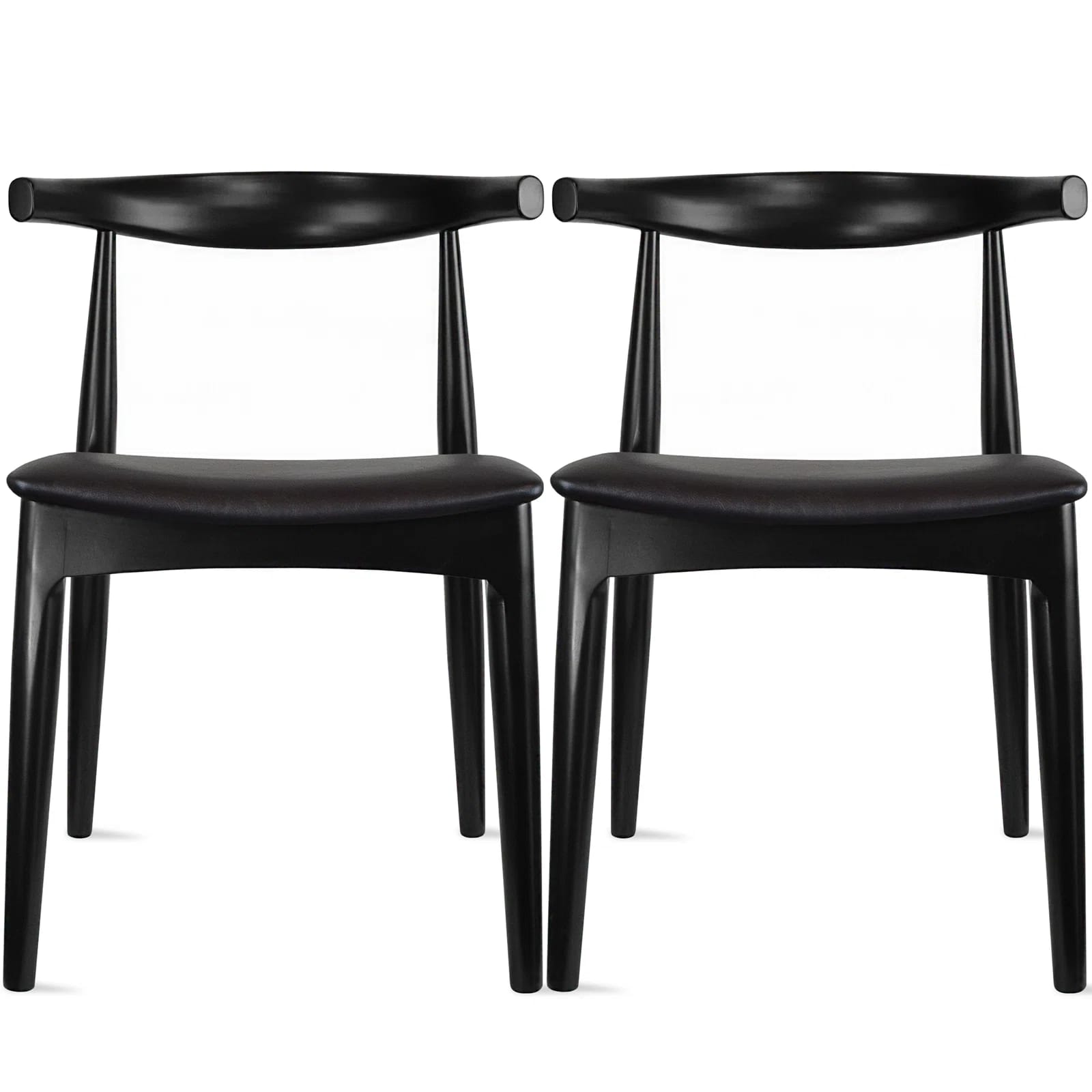 Set Of 2 Solid Real Wood PU Leather Cushion Seat Dining Chair (Set of 2)