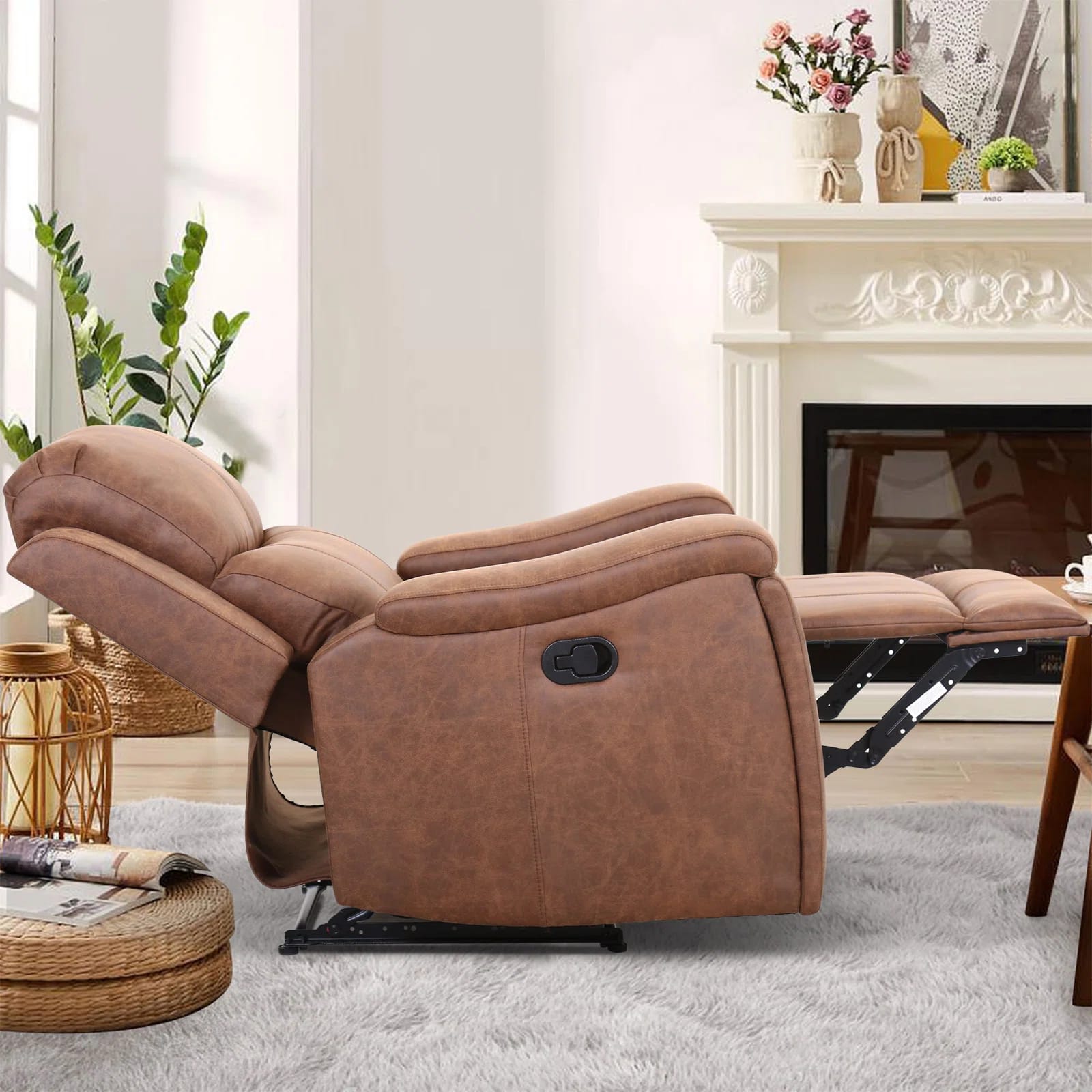 37" Wide Top Leather Cushion Back Manual Reclining Home Theater Seat with Hidden Cup Holder (Set of 3)
