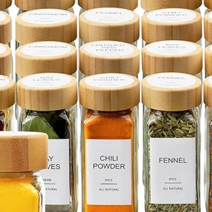 Glass Clear Spice Jars (Pack of 24) | Bamboo | Airtight | Square