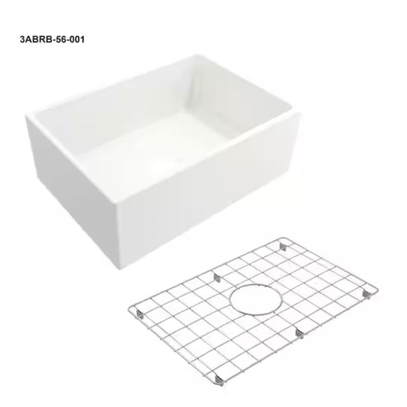 27 in. Farmhouse/Apron-Front Single Bowl White Fireclay Kitchen Sink with Bottom Grid