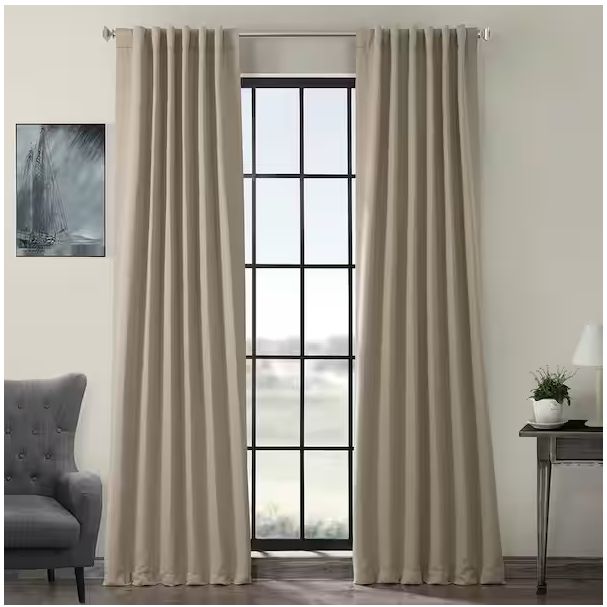 Classic Taupe Polyester Room Darkening Curtain - 50 in. W x 84 in. L Rod Pocket with Back Tab Single Curtain Panel
