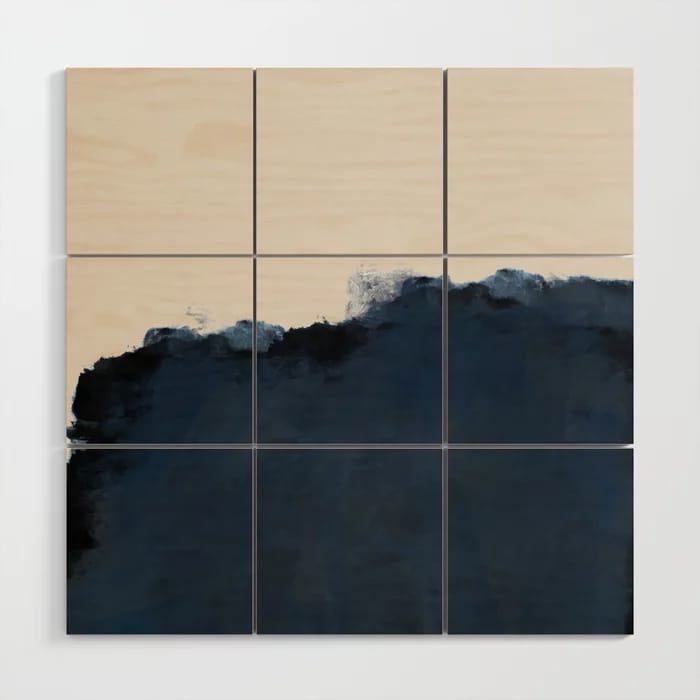 Abstract, Blue, Beige, Indigo Wood Wall Art