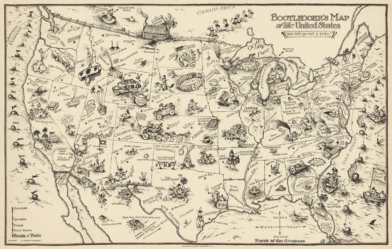 Prohibition Pictorial Map: Bootlegger's Map of the United States
