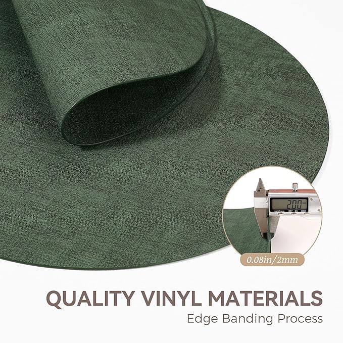 13" Round Placemats Set of 8, Reversible Faux Leather