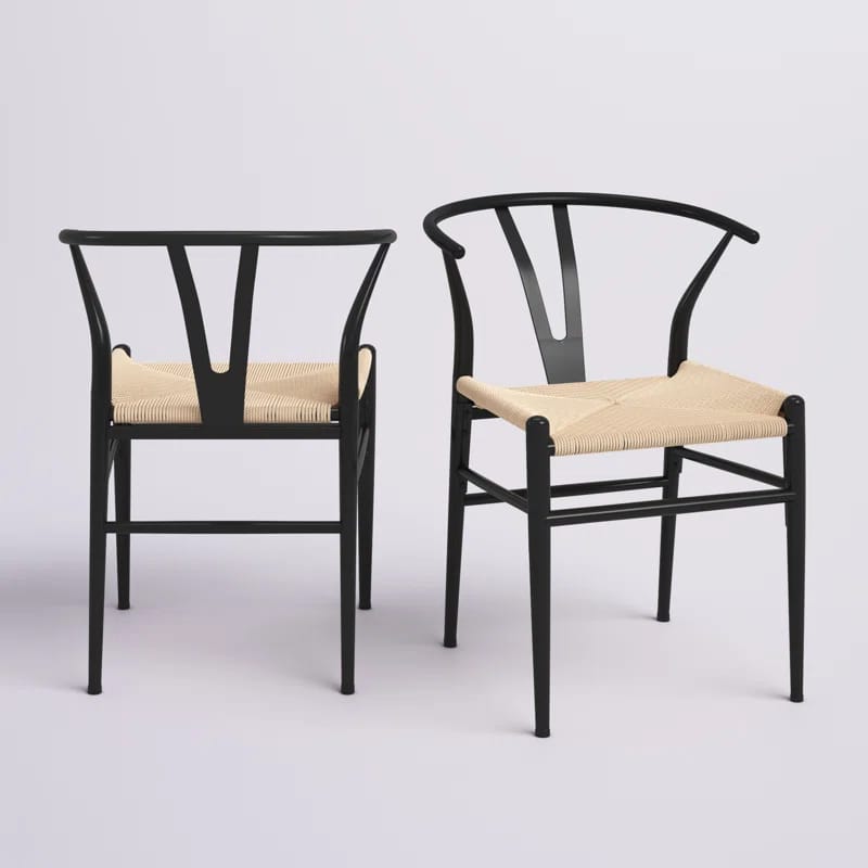 Hedon Mid-Century Metal Dining Chair Weave Seat (Set of 2)