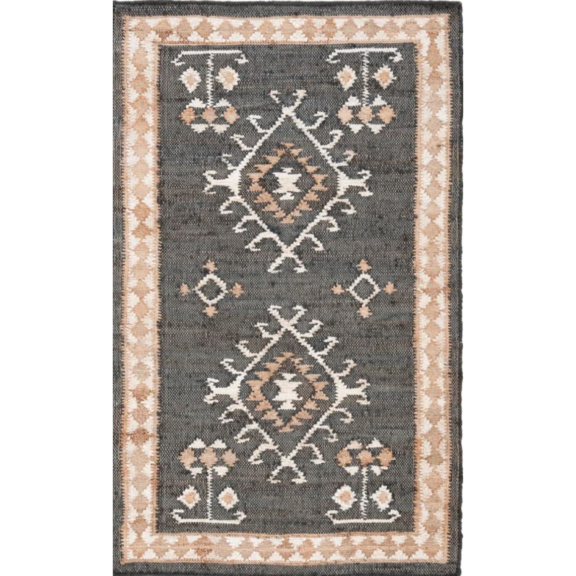Steelside Mickie Southwestern Handmade Flatweave Jute Blackivory Area Rug