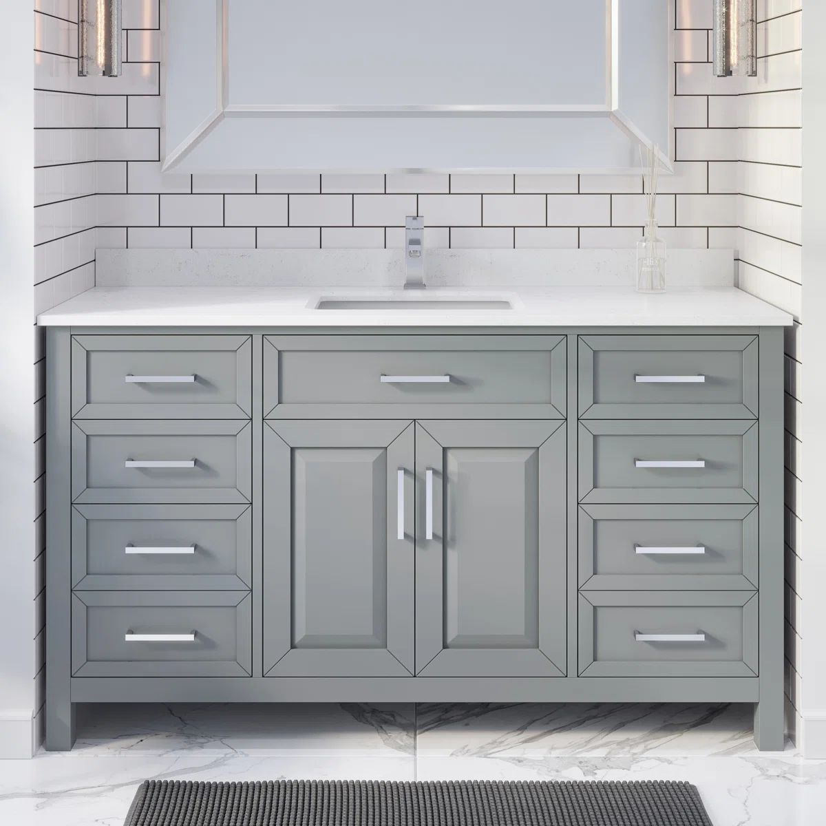 Domela 60" W x 22" x 35" H Single Sink Vanity with Power Bar and Drawer Organizer
