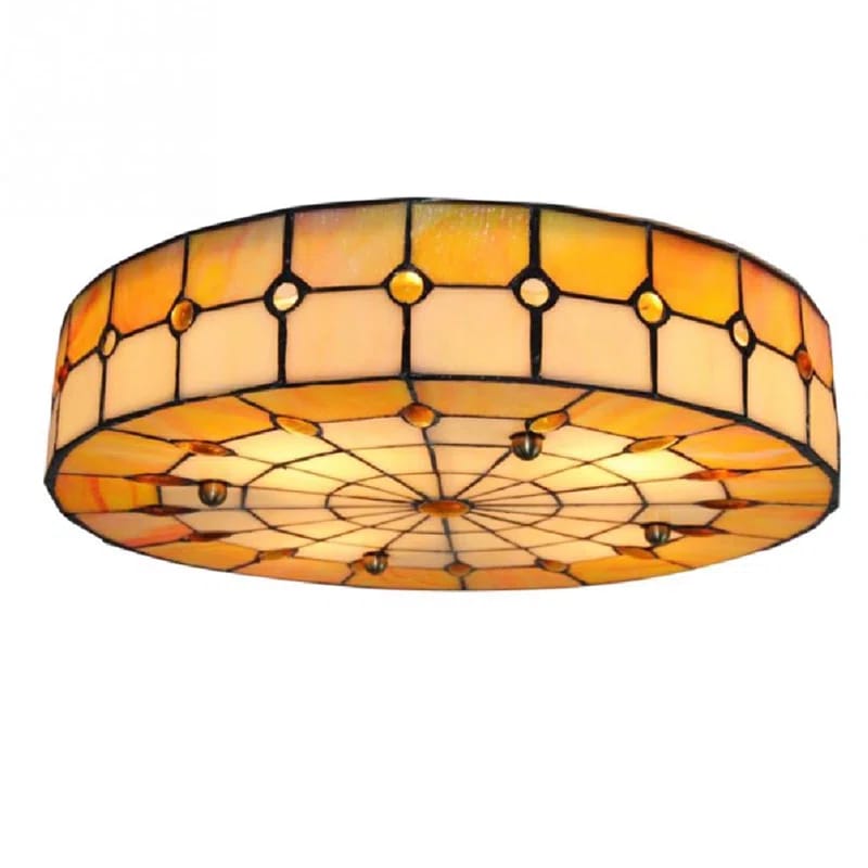 16-Inch Orange Tiffany Retro European Flush Mount Chandelier