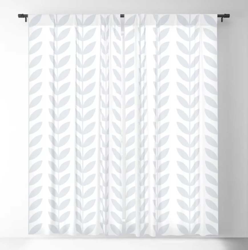 Light Grey Scandinavian Leaves Pattern Blackout Curtain