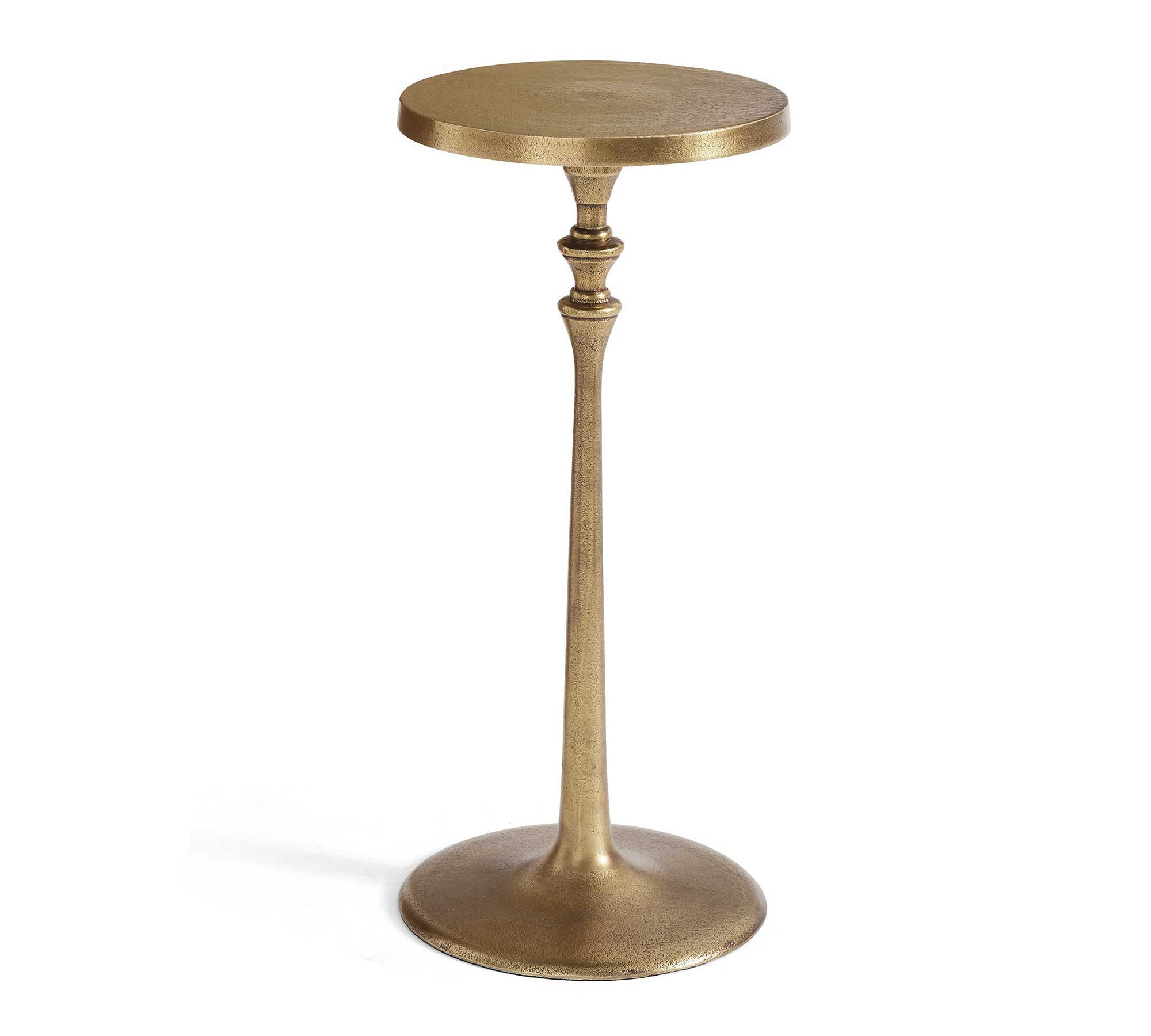 Round 9.5" Metal Cocktail Table, Antique Brass