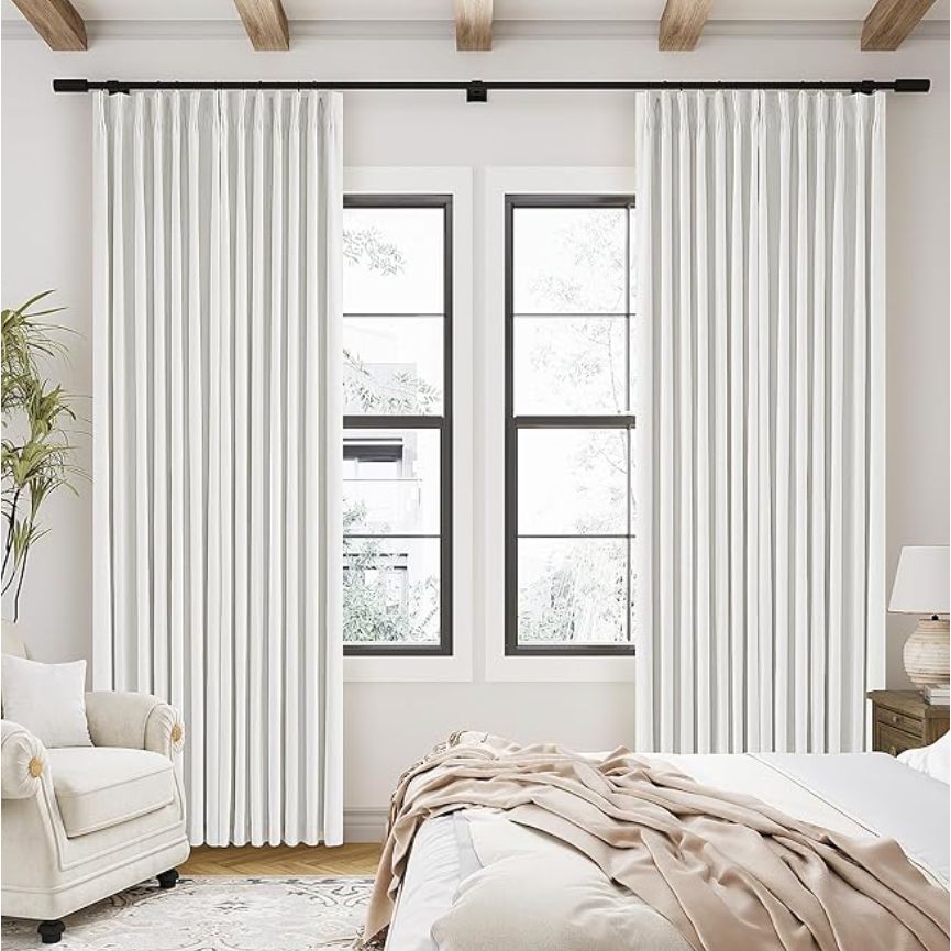 Twodrapes 90 Inch Linen Blackout Curtains Pinch Pleated For Living Room Thermal Noise Reduction Two Layer 100% Black Out Curtains With Liner Back Tab Pinch Pleat Rings Hooks Window Drapes Track Ivory : Home & Kitchen