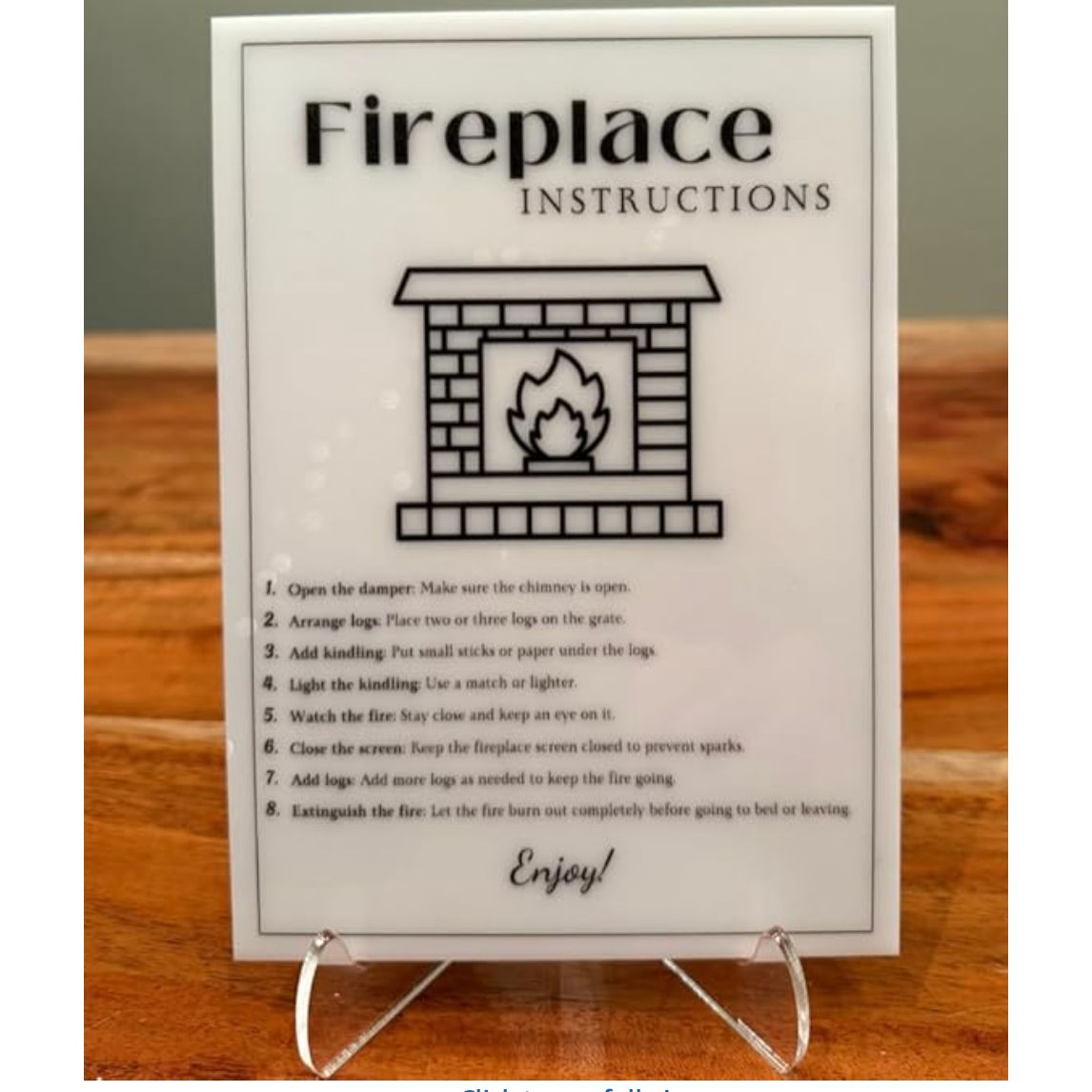 Fireplace Instructions - Vacation Rental House Rules Signs, 5x7 inch Acrylic Signs (Design 34)