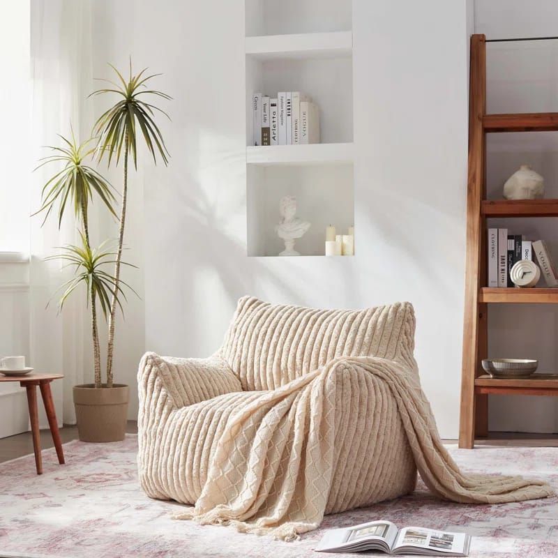 Plush Corduroy Bean Bag Chair with Memory Foam, living room bedroom Lazy Floor Sofa