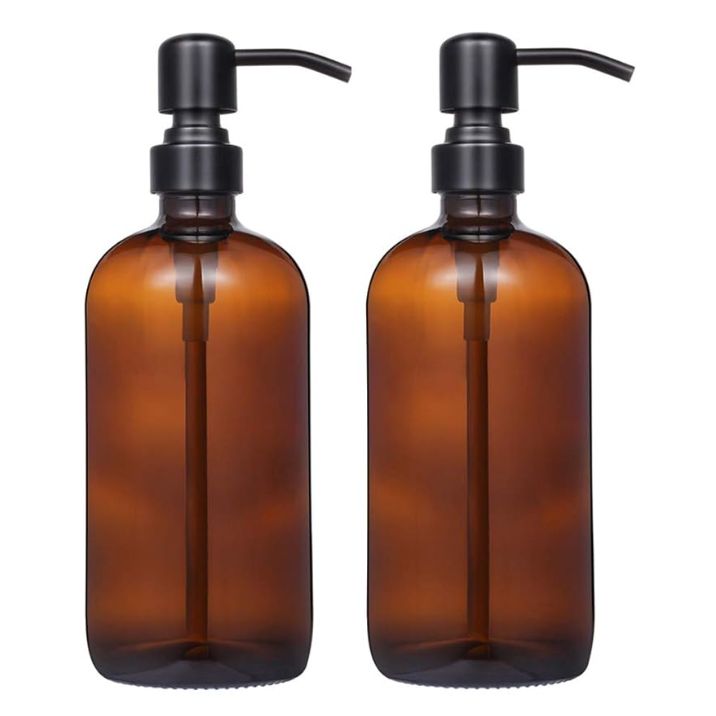 2 Pack Thick Amber Glass Pint Jar Soap Dispenser